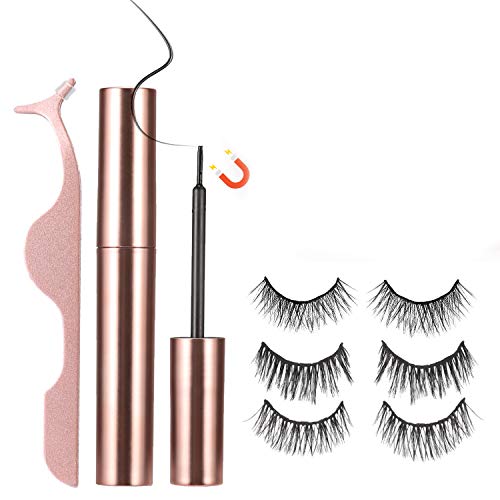 Reusable Magnetic Eyelashes and Eyeliner Kit, Upgraded 3D Magnetic Eyelashes Kit With Tweezers Inside, No Glue Magnetic Eyeliner and Magnetic Eyelash Kit