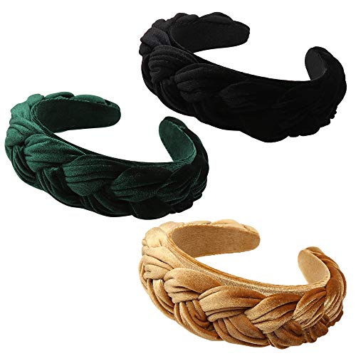 Velvet Padded Headband - Fashion Handmade Headbands Braided Headbands Knot Hairband for Women Girl Pack of 3