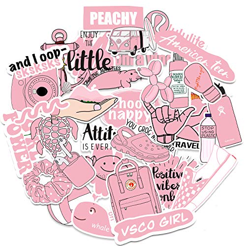Vsco Girl Pink Stickers for Hydro Flask[50pcs] Ins Cute Design for Party Cups Phone Case Tumbler Laptop Bike Car Water Bottles Guitar Motorcycle Bumper Luggage Skateboard, Gift for Kids,Children,Teen