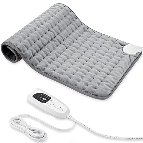 Heating Electric Pad for Back, Shoulders, Abdomen, Legs, Arms, Electric Heating Pad with Heat Settings, Auto Shut Off (12" x 24''), Silver Gray