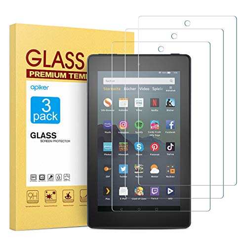 [3 Pack] Screen Protector for Fire 7 Tablet/Fire 7 Kids Edition(9th/7th Gen), apiker High Definition Tempered Glass Screen Protector Fit All-New Kindle Fire 7/Fire 7 Kids Edition