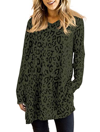 Maysoar Womens Tunic Tops Leopard Print Shirt Long Sleeve V Neck Blouse