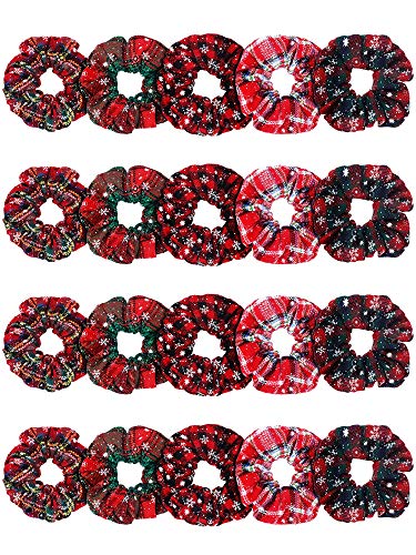 20 Pieces Christmas Hair Scrunchies Soft Elastic Hair Bands Plaid Hair Scrunchy Ties Christmas Hair Accessories for Women Supplies