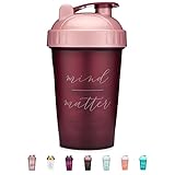 Motivational Quotes on Performa Perfect Shaker Bottle, 20 Ounce Classic Protein Shaker Bottle, Dishwasher Safe, Leak Proof, Multiple Sayings and Colors (Mind Over Matter - Maroon/Rose - 20oz)