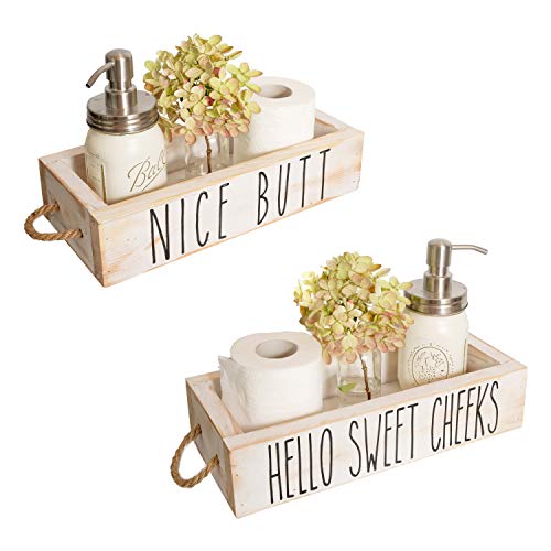 Nice Butt Bathroom Decor Box, 2 Sides - Funny Gift, Funny Toilet Paper Holder Perfect for Farmhouse Bathroom Decor, Toilet Paper Storage, Rustic Bathroom Decor, or Diaper Organizer (Brown)