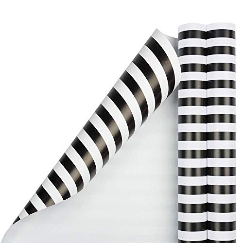 JAM Paper Gift Wrap - Striped Wrapping Paper - 50 Sq Ft Total - Black & White Stripes - 2 Rolls/Pack
