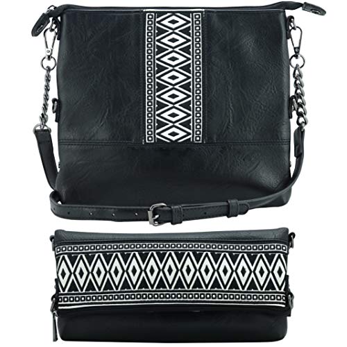 K&Bo Juniper Women’s Chain Crossbody Handbag Purse, Boho Embroidered Medium, Converts to Clutch Bag, Lightweight