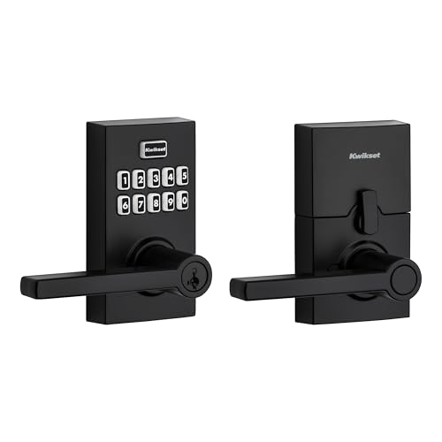 Kwikset SmartCode 917 Keypad Keyless Entry Residential Electronic Lever Lock Deadbolt Alternative with Halifax Door Handle, SmartKey Security, Matte Black Contemporary