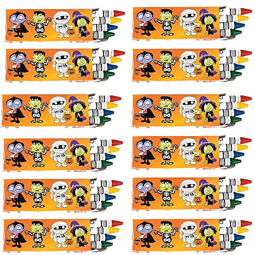 Neliblu Halloween Character Crayons - Bulk Pack of 12 Boxes With 4 Crayons In Each - Treats for Treat or Treaters, Halloween Party Supplies, Non Candy Halloween Treat Alternative