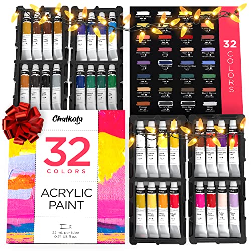 Book Cover Acrylic Paint Set (32 Colors, 22 ml tubes, 0.74 oz.) for Canvas, Crafts, Wood Painting - Rich Pigment, Non Fading, Vibrant Non Toxic paints for Kids, Adults, Beginner & Professional Artists