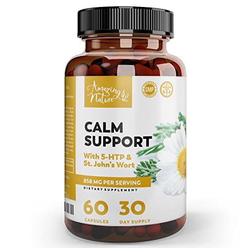 AMAZING NATURE Calm Supplements with Ashwagandha – Relaxation Pills with Calming Effect – 60 St. John’s Wort, 5HTP, GABA and Ashwagandha Capsules
