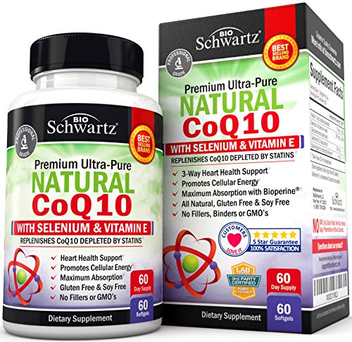 Book Cover Natural CoQ10 200mg Supplement - with Selenium & Vitamin E for Cardiovascular, Cellular & Muscular Health Support - Promotes Protection from Oxidative Stress - with BioPerine for Maximum Absorption