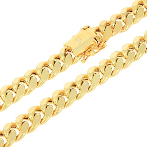 Nuragold 14k Real Yellow Gold Miami Cuban Link 7.5mm Chain Necklace (16"-30") Italian Jewelry for Men & Women - 30"