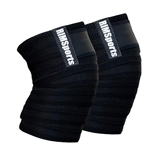 RIMSports Knee wraps for Weightlifting, Powerlifting, Leg Press, Cross Training and Squats, Compression and Elastic Support Knee Straps for Men and Women, Knee Wrap Pair with Hook and Loop Closure