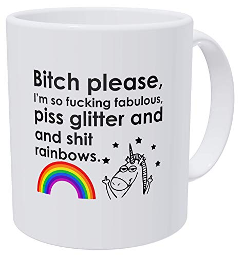Willcallyou Unicorn Face and Smile I'm so Fabulous I Do Glitter and Rainbows 11 Ounces Funny White Coffee Mug