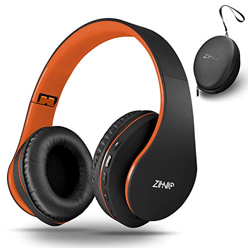 Book Cover zihnic Bluetooth Headphones Over-Ear, Foldable Wireless and Wired Stereo Headset Micro SD/TF, FM for iPhone/Samsung/iPad/PC,Comfortable Earmuffs &Light weight for Prolonged Wearing (black-orange)