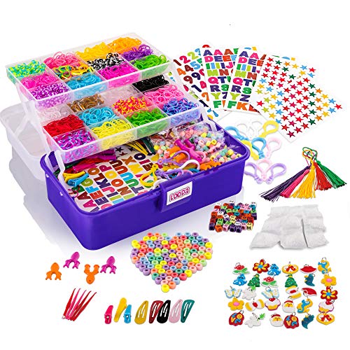 Loopa Rainbow Loom Rubber Bands Kit, 10,000+ Colorful Bands Refill Set for Kids, DIY Bracelets Making Set with Beads & Endless Accessories - Box Case Included