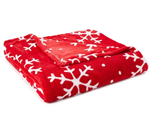 Book Cover Just Home Fun Print Soft Cozy Lightweight 50 x 60 Fleece Throw Blanket (Red Snowflake)