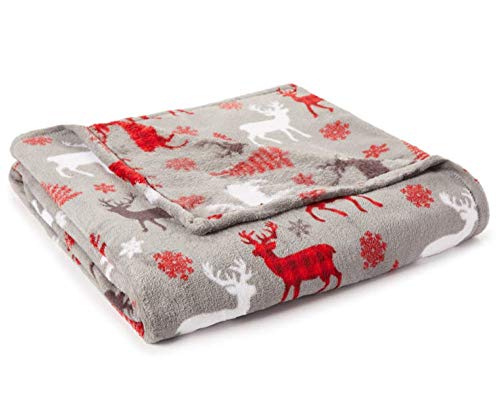 Book Cover Just Home Fun Print Soft Cozy Lightweight 50 x 60 Fleece Throw Blanket (Gray & Red Reindeer)