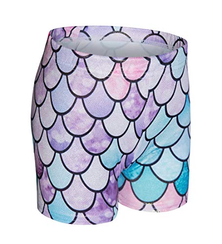 Girls' Gymnastics Shorts Dancewear Sparkle Tumbling Ballet Tutu Shorts 3D Printed Mermaid Fish Scale Short Workout Training Size 6/8T