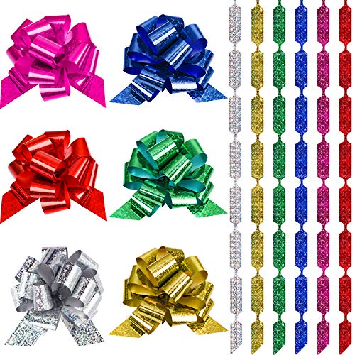 WILLBOND 48 Pieces 4.5 Inches Wide Gift Pull Bows Wrap Pull Bows with Ribbon for Christmas Decoration, Gift Wrapping, Wedding Gift Decoration (Stylish)