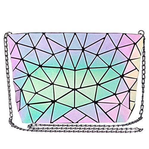 Book Cover Swarsk Geometric Luminous Crossbody Bag Women Tote Bag Holographic Purses and Flash Reflective Shoulder Clutch Bag for Girls, 11.027.082.59inch