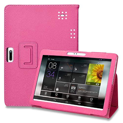 DETUOSI 10.1 inch Android Tablet Case, PU Leather Folio Cover fit for YELLYOUTH 10.1,Plum 10 Phablet,Lectrus 10,Victbing 10,Hoozo 10,Wecool 10.1,Yuntab 10.1 (K107/K17), KUBI 10.1,Winsing 10 (Hot Pink)