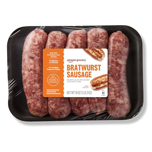 Amazon Grocery, Bratwurst Sausage, 19 Oz, Frozen (Previously Fresh Brand, Packaging May Vary)