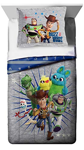 Disney Pixar Story 4 All The s Twin/Full Comforter & Sham Set - Super Soft Kids Reversible Bedding Features Woody & Buzz Lightyear - Fade Resistant Microfiber (Official Disney Pixar Product)