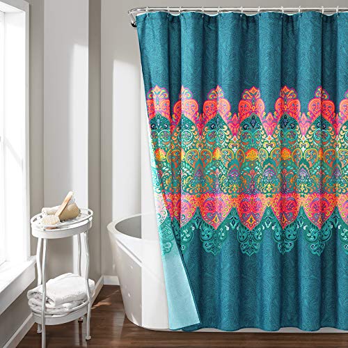 Book Cover Lush Decor Boho Chic Polyester Shower Curtain, 14-Piece Set with PEVA Lining and Rings (72