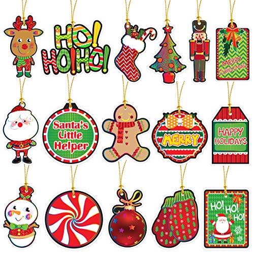 96 Christmas Gift Tags Glitter With Ribbon Tie Strings Attached 16 Designs Personalized Merry Christmas Holiday Gift Bags Wrapping Presents & Packages