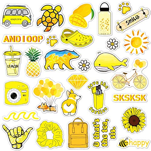 Book Cover ANERZA VSCO Stickers for Hydro Flask, Vinyl Waterproof Water Bottle Stickers for Hydroflasks, Laptop, Phone, Cute Trendy Aesthetic Yellow Stickers for Teens, VSCO Girl Stuff (40 pcs)