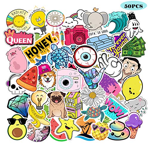 Book Cover 50 Pack VSCO Stickers for Hydro Flask Water Bottles, Christmas Decoration, Laptop, MacBook, Skateboard, Phone, Vinyl Cool Trendy Aesthetic Stickers for Teens, Girls, Kids, Adults (Multicolored)