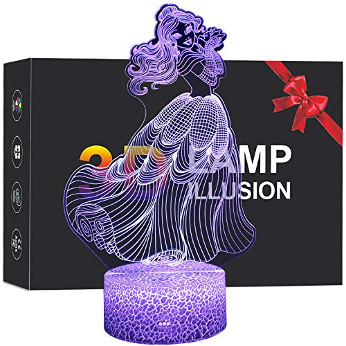 Book Cover MELAO Princess 3D Led Illusion Lamp Princess Night Light for Kids Remote & Smart Touch 16 Colors Changing Princess Toys Gifts for Princess Lovers