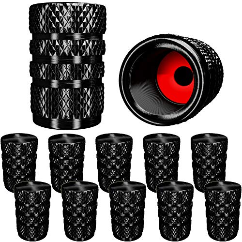 Book Cover SAMIKIVA (12 Pack) Aluminum Tire Valve Stem Caps, Metal with Rubber Ring, Dust Proof Cover Universal fit for Cars, SUVs, Bike and Bicycle, Trucks, Motorcycles Metal (Black (12 Pack))