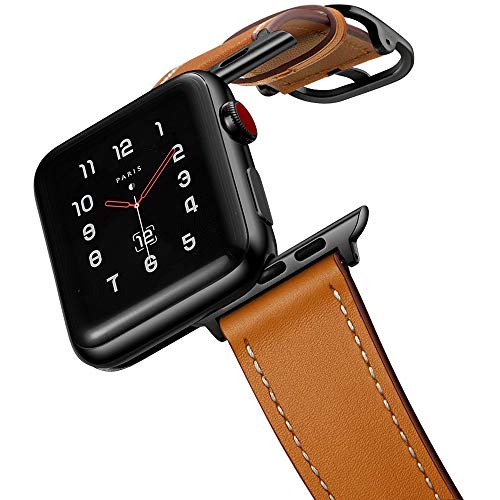 amBand Leather Band Compatible with Apple Watch 38mm 40mm, Genuine Leather Vintage Replacement Strap Classic Bands Buckle Compatible with iWatch Series 5/4/3/2/1 Brown