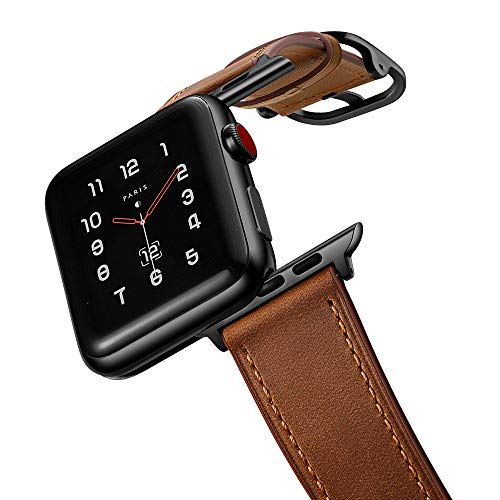 amBand Leather Band Compatible with Apple Watch Series 6 SE 42mm 44mm, Genuine Leather Vintage Replacement Strap Classic Bands Buckle Compatible with iWatch 6/5/4/3/2/1 Retro Brown