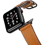 amBand Leather Band Compatible with Apple Watch 38mm 40mm 41mm, Genuine Leather Vintage Replacement Strap Classic Bands Black Buckle Compatible with iWatch Series SE 7/6/5/4/3/2/1, Brown