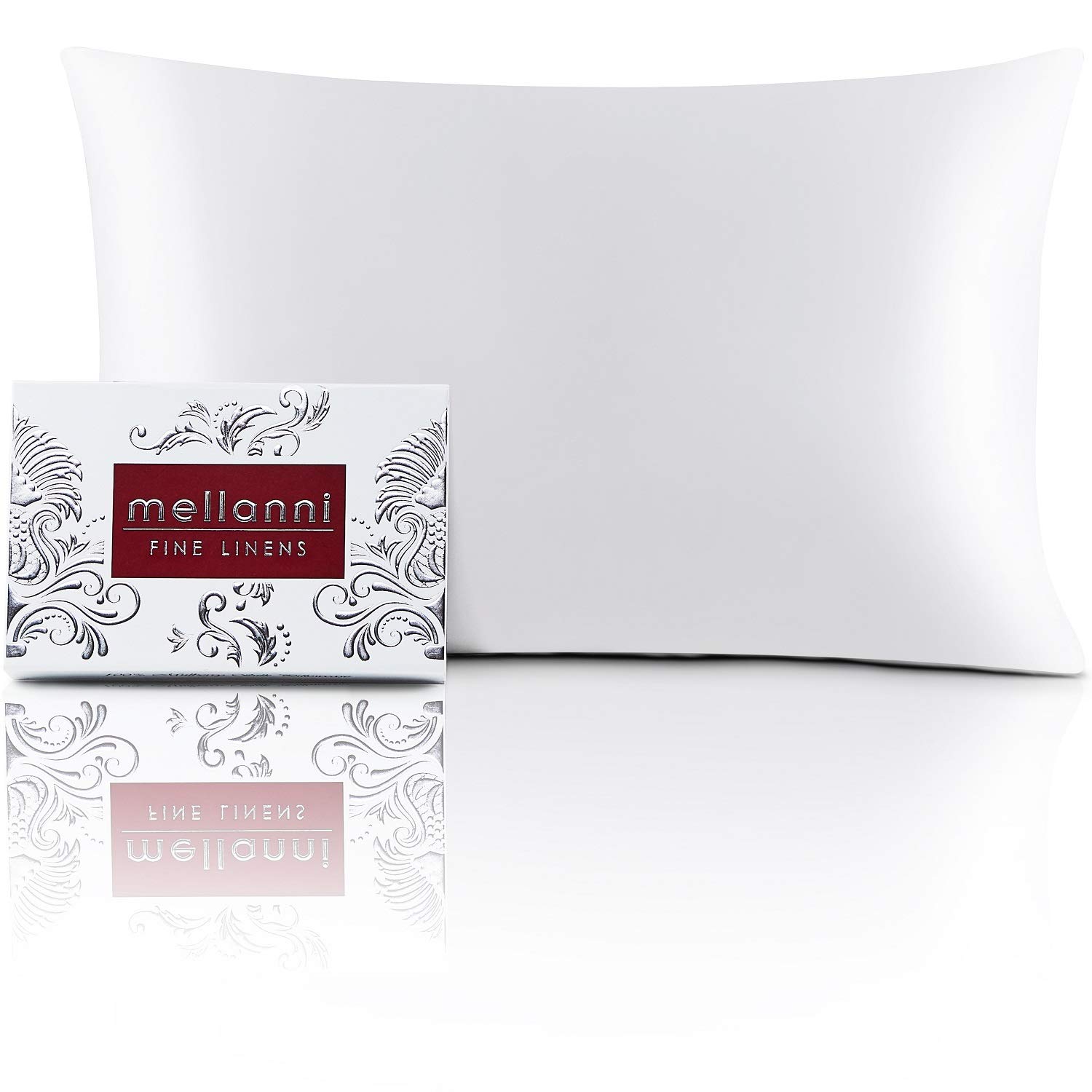 Book Cover Mellanni Pure Silk Pillowcase Queen Size - Perfect for Hair and Skin, Reducing Friction, Preventing Wrinkles - Easy Care - Naturally Cooling Silk Pillow Cover with Hidden Zipper (Queen, White) Queen White