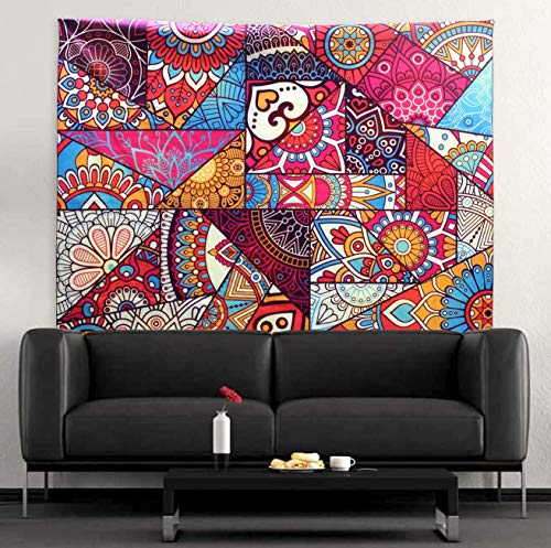 HeroicX Pink Bohemian Multi Color Wall Tapestry Mandala Picnic Blanket Beach Blanket Picnic Essential Tapestry wall hanging for bedroom Psychedelic Floral Tapestry for Home DÃ©cor (150x130cm) (59X51in)