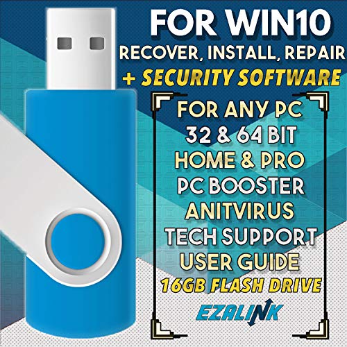 Book Cover Ezalink USB for Windows 10 Repair Recovery Install Restore Boot Fix Flash Drive | 32 & 64 Bit Systems Home & Professional All Brands w/ AntiVirus and Support