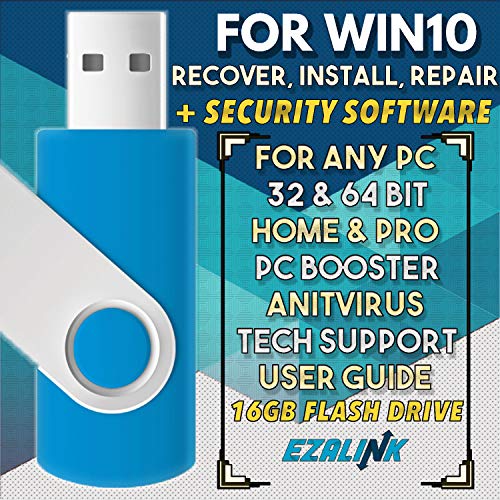 Ezalink USB for Windows 10 Repair Recovery Install Restore Boot Fix Flash Drive | 32 & 64 Bit Systems Home & Professional All Brands w/ AntiVirus and Support