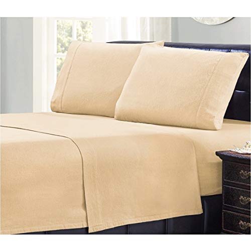 Mellanni 100% Organic Cotton Flannel Sheet Set - Lightweight 4 pc Luxury Bed Sheets - Cozy, Soft, Warm, Breathable Bedding - Deep Pockets - All Around Elastic (King, Beige)