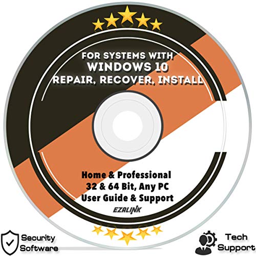 Ezalink Disc for Windows 10 Repair Recovery Install Restore Boot Fix DVD | 32 & 64 Bit Systems Home & Professional All Brands w/ AntiVirus and Support