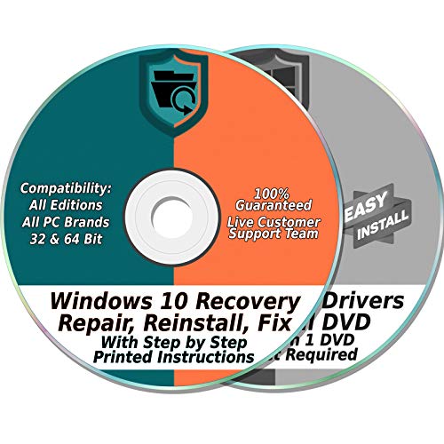 Book Cover Ezalink Recovery Disc Set Compatible w/ Windows 10 Home & Professional 32 & 64-Bit Install, Restore, Repair, Boot, Fix with Drivers 2 DVD Set {All PC Brands}