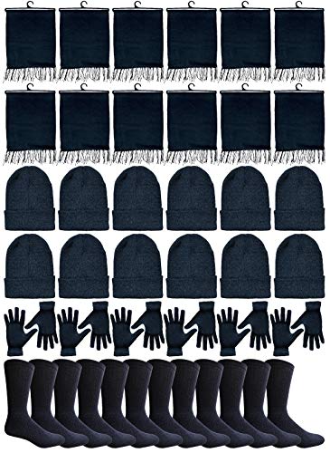 Yacht & Smith 48 Pack Wholesale Bulk Winter Thermal Beanies Skull Caps, Thermal Gloves Unisex (Mens 4Pc Combo A)