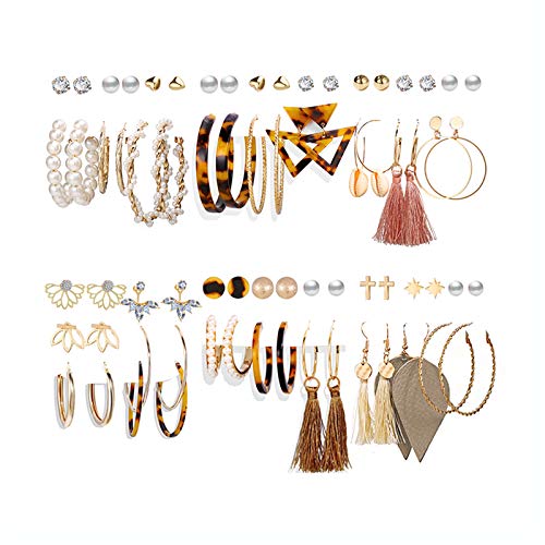 Book Cover 36 Pairs Fashion Tassel Earrings Set for Women Girls Bohemian Acrylic Hoop Stud Drop Dangle Earring Leather Leaf Earrings for Birthday/Party/Christmas/Friendship Gifts