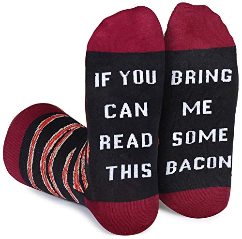 Leotruny If You Can Read This Bring Me Novelty Funny Crew Socks Gift For Men and Women (Bacon)