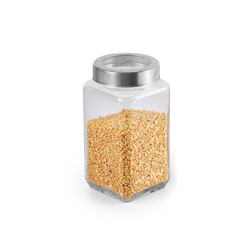 Cello Qube Fresh Glass Storage Jar, Air Tight, See-Through Lid, Clear, 1000 ml