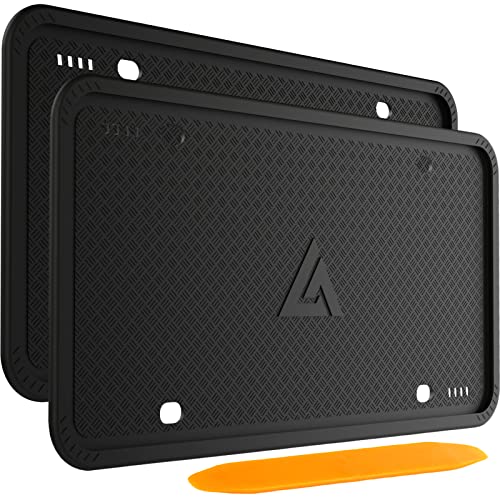 Book Cover Aujen Silicone License Plate Frames Black, 2 Pack Car License Plate Covers, Universal US Car Black License Plate Holders BracketsRust-Proof, Rattle-Proof, Weather-Proof Car Accessories(Black)